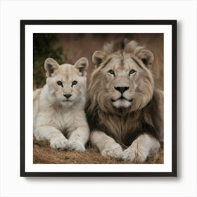 White Lion And Cub Art Print