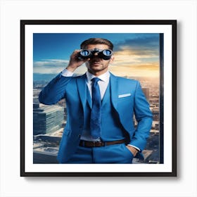 Businessman Looking Through Binoculars Art Print