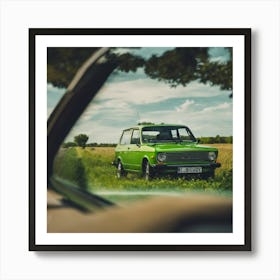 Green Car In A Field Art Print