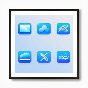 Abstract Vector Icons Shades Of Blue And Gray For Web Navigation Gradient Shading Minimalist Des (3) Art Print