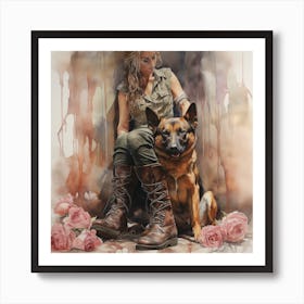 Soldier And Her Dog 1 Art Print