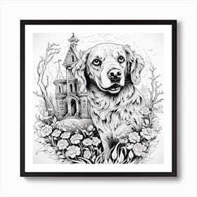 Dog In Front Of A House 1 Art Print