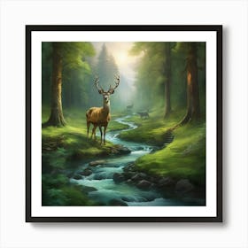 Leonardo Diffusion Xl A Genuine Deer Stands Prominently In The 0 Art Print