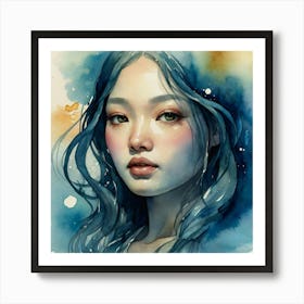 Watercolor Of A Girl The Magic of Watercolor: A Deep Dive into Undine, the Stunningly Beautiful Asian Goddess Art Print