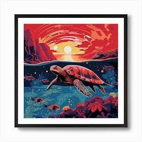 Turtle At Sunset Art Print