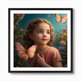 Little Girl With Butterflies 1 Art Print