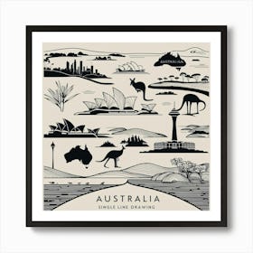 Australia Single Line Drawing 1 Art Print