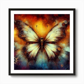 Abstract Butterfly in Rusty Amber & Blue Art Print