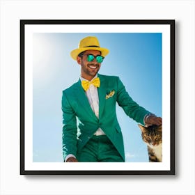 A Fashionable Adult Businessman In A Green Summer Suit Coupled With A Vibrant Yellow 3 Piece Access 2 1 Art Print