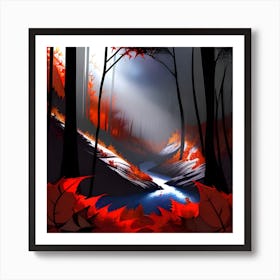 Red Leaves In The Forest Art Print