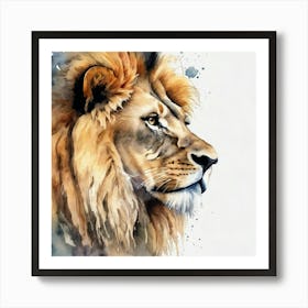 Lion Head Watercolor Painting Art Print