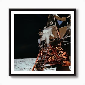 Astronaut Edwin E Aldrin Jr, Lunar Module (Lm), Pilot Descends From The Lm, Climbing Down The Ladder Art Print