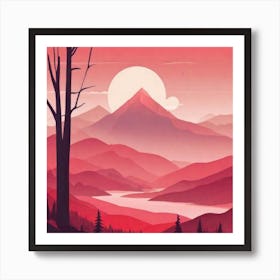 Misty mountains background in red tone 84 Art Print