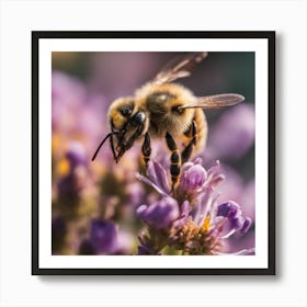 Bee On Purple Flower 1 Art Print