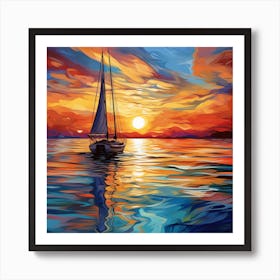 Sailboat At Sunset 16 Art Print