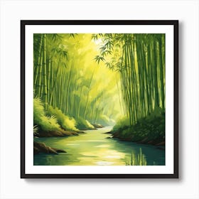 A Stream In A Bamboo Forest At Sun Rise Square Composition 24 Art Print