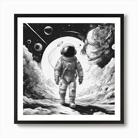 A Deer In Cosmonaut Suit Wandering In Space Art Print