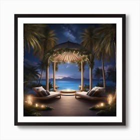 Gazebo On The Beach At Night Art Print