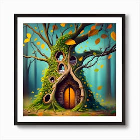 Fairy House Art Print, intense, dynamic, autumn, tree stump, leaves, ancient forest 1 Art Print