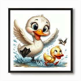 Duck And Ducklings Art Print