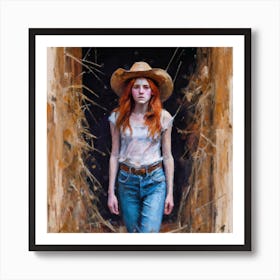 Cowgirl In Cowboy Hat Art Print