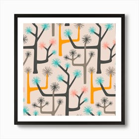 JOSHUA TREE Desert Cactus Retro Mid-Century Modern Abstract Botanical in Midmod Gray Pink Turquoise Yellow Cream Art Print