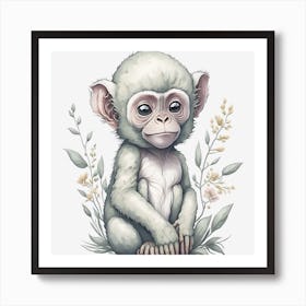 Cute Floral Baby Monkey (2) Art Print