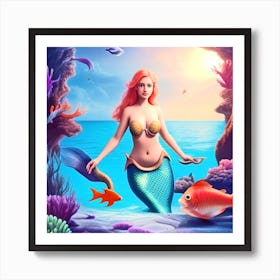 Mermaid In The Sea Art Print