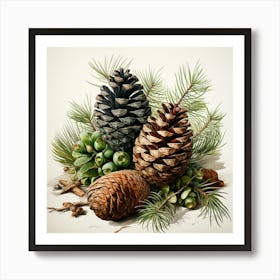 Vintage Pine Cone Botanical Print - Rustic Nature Art - Cottagecore & Farmhouse Wall Decor Art Print