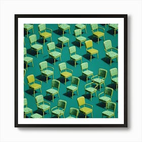 Row Of Chairs on Green Background Art Print