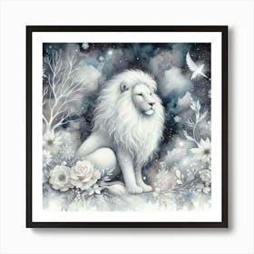 Lion In The Snow 1 Art Print