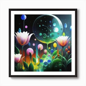 Abstract oil painting: Water flowers in a night garden 15 Art Print
