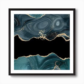 Teal & Gold Glitter Agate Texture 01 Art Print