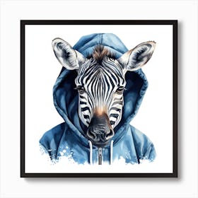 Watercolour Cartoon Zebra In A Hoodie 3 Art Print