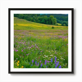 Wildflowers In The Meadow, Landscape Of A Meadow With Wildflowers In Bloom art print 1 Art Print