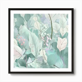 A Delicate And Serene Illustration Of Leaves And Art Print