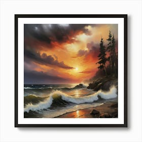 Sunset On The Beach Paintings Art Print 4 Art Print