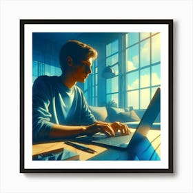 Portrait Of A Young Man Using A Laptop Art Print