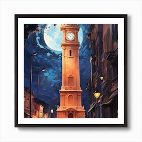 Clock Tower At Night Art Print