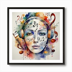 Music Woman With Headphones Art Print