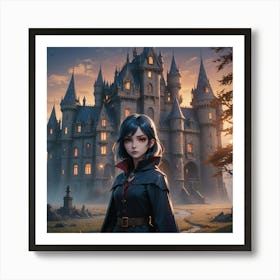 Vampire Girl In Front Of Castle 1 Art Print