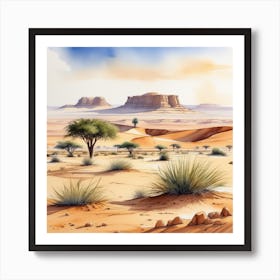Watercolor Desert Landscape 3 Art Print