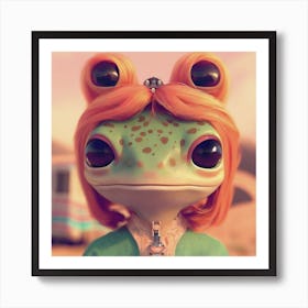 Retro Futuristic Frog in Desert - Pastel Muted Orange and Green Art Print