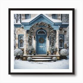 Blue House In The Snow Art Print