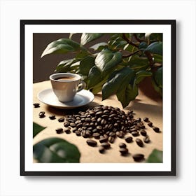 Coffee Beans And Plant Art Print