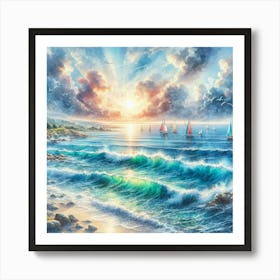 Sunset Sailboats 1 Poster