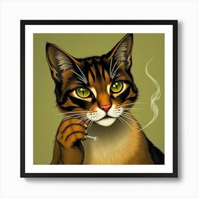 Tabby Cat Smoking A Cigarette Art Print