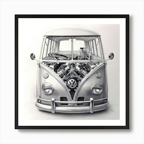 A Delicate, Transparent Pencil Sketch Of A Vintage Volkswagen Bus, Meticulously Showcasing Its Art Print