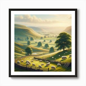 Sheep In The Valley Art Print