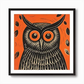 Retro Bird Lithograph Owl 1 Art Print